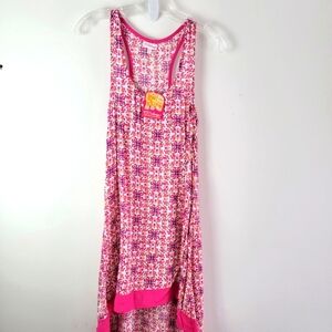 PJ Salvage Pink Paisley Floral Print Rayon Tank Dress M Silky Hi-Low Hem